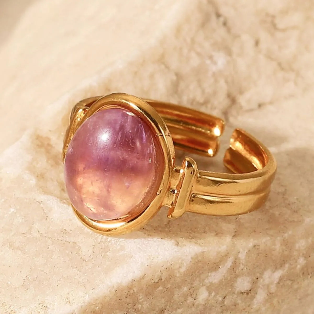 Women's 18K gold plated tiger's eye ring natural stone protection energy