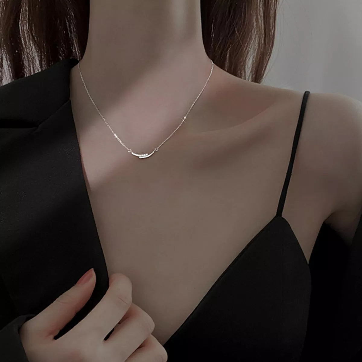 Rhinestone necklace shimmering in natural light with brilliance