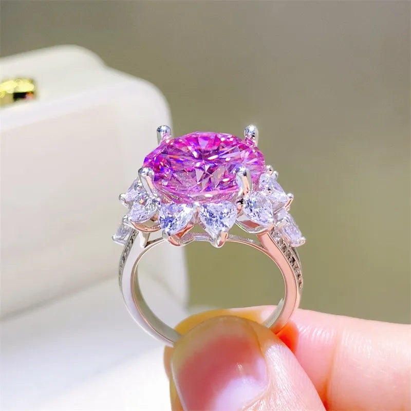 Bold oversized 10 carat moissanite statement ring sterling silver zircon details