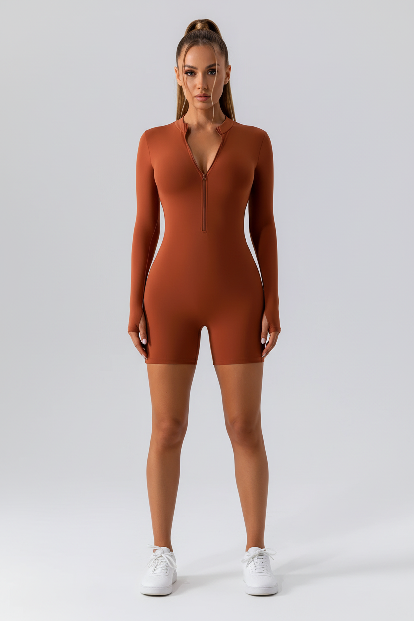 Half-Zip Long Sleeve Active Romper