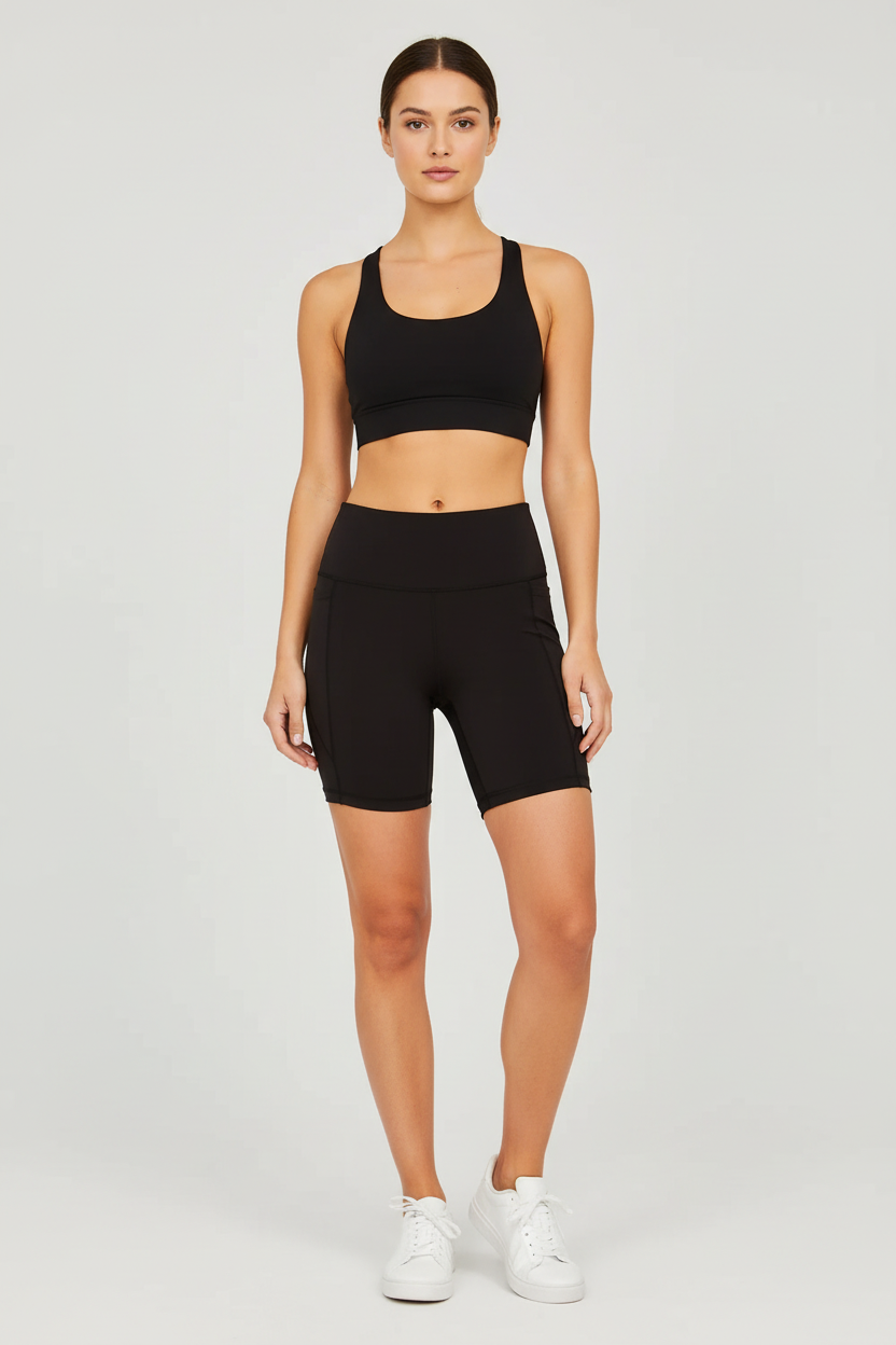 Black High-Waist Pocket Bike Shorts