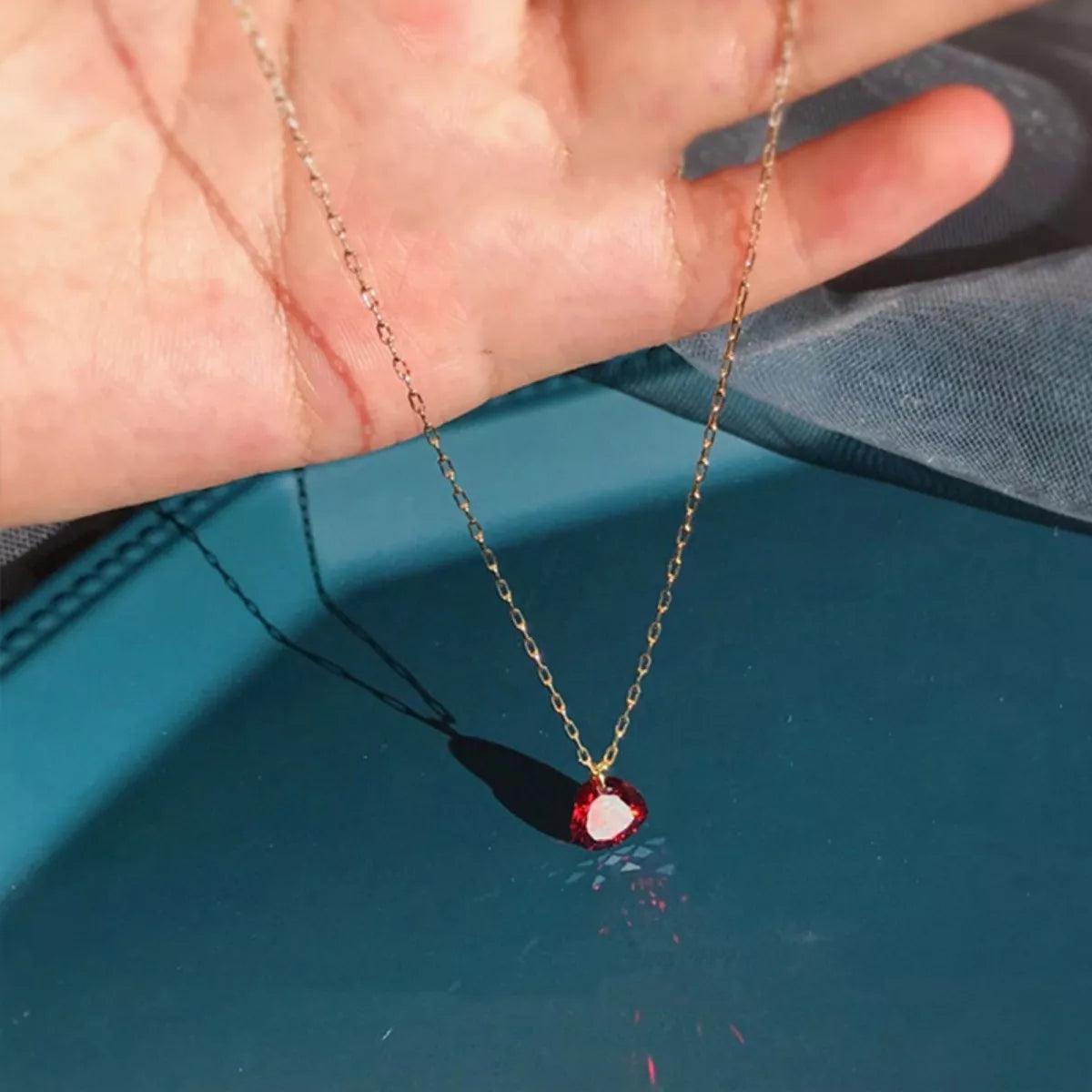 Rebellious Gal sparkling heart pendant necklace zircon full length view