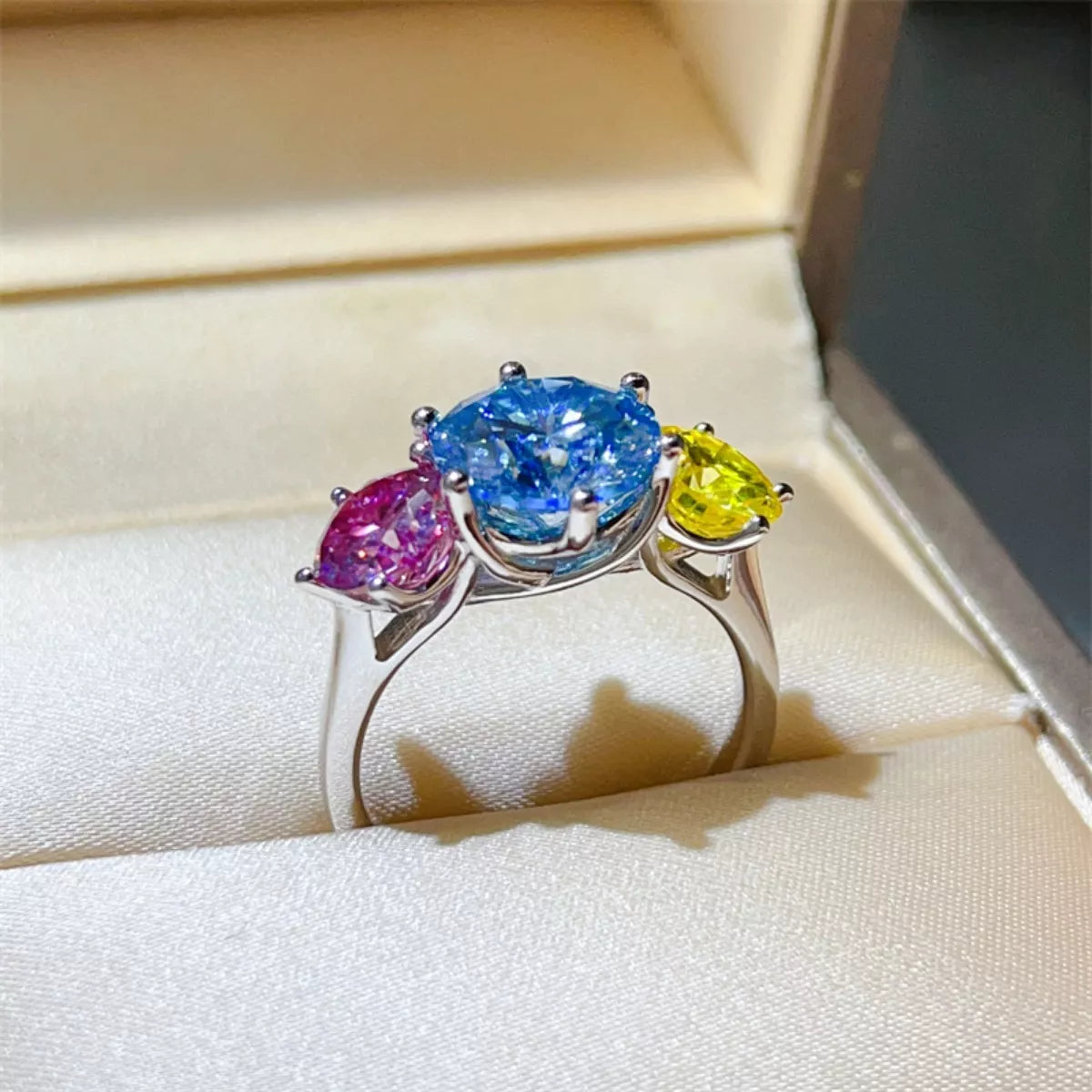 Close-up of large moissanite center stone brilliance