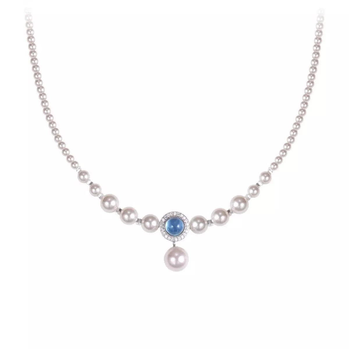 Rebellious Gal 925 sterling silver pearl necklace front view on white background
