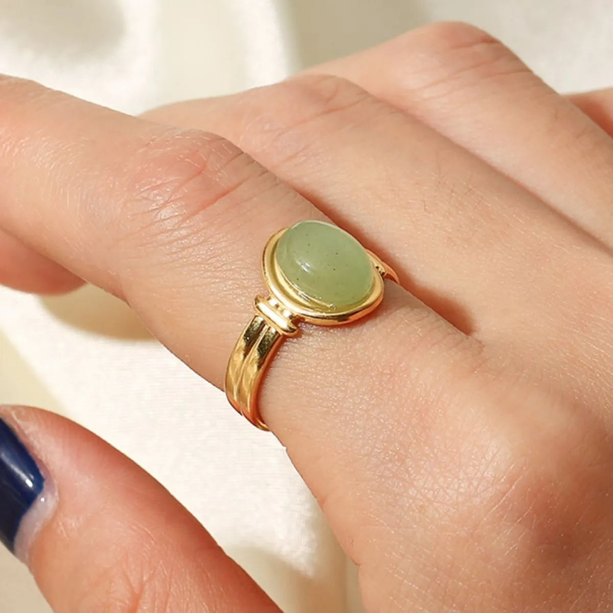 Rebellious Gal natural tiger's eye open ring gold plated minimalist vintage style on models finger