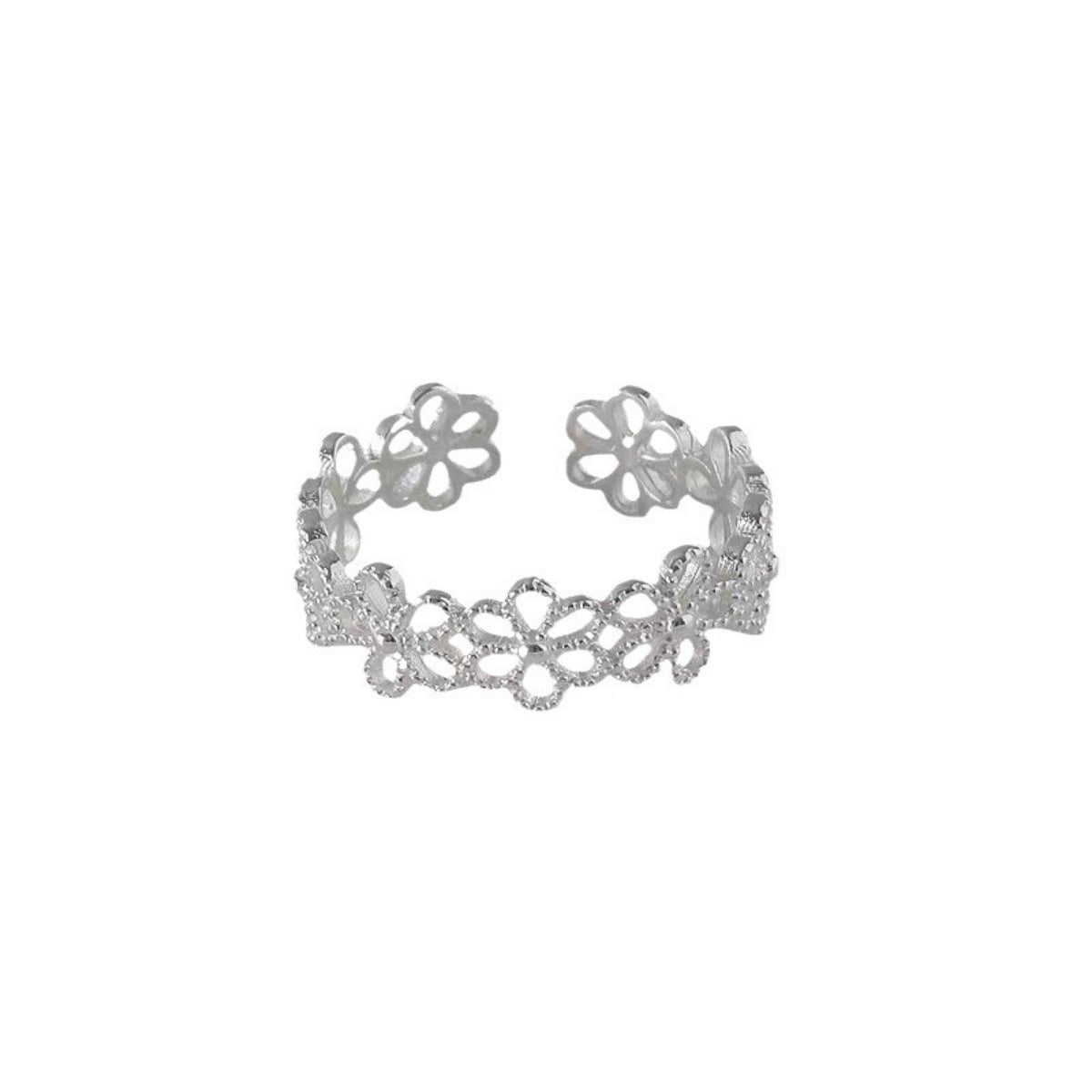 Rebellious Gal floral adjustable open ring front view on white background