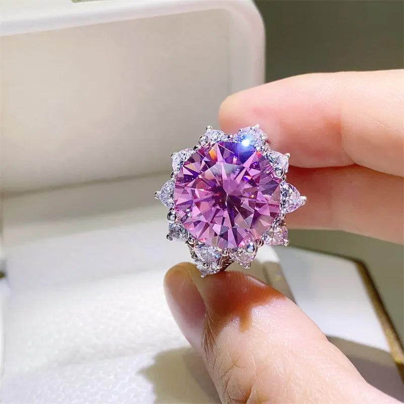 Rebellious Gal 925 silver 10ct moissanite ring with zircon accent stones sparkling close-up