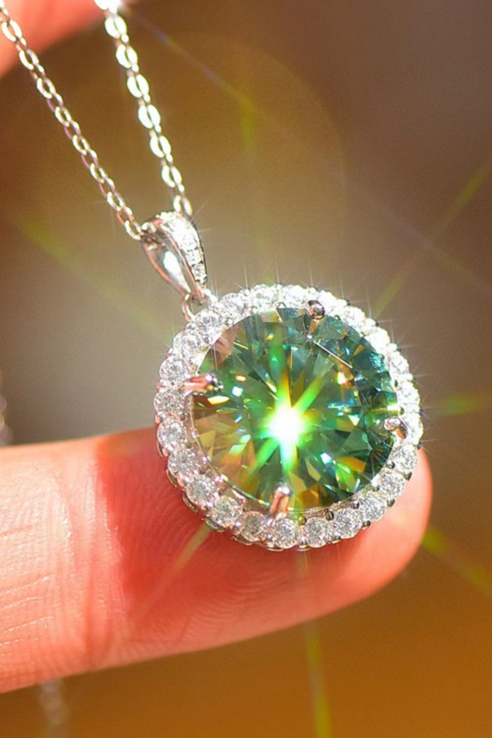 Close-up of sparkling zircon star pendant with celestial fire and brilliance