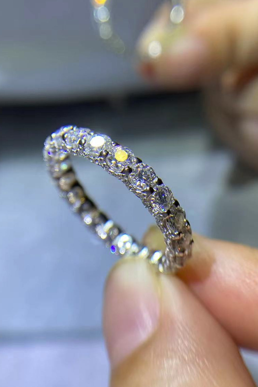 Overhead shot of "You've Got It" 1.5 carat moissanite ring showing clean design