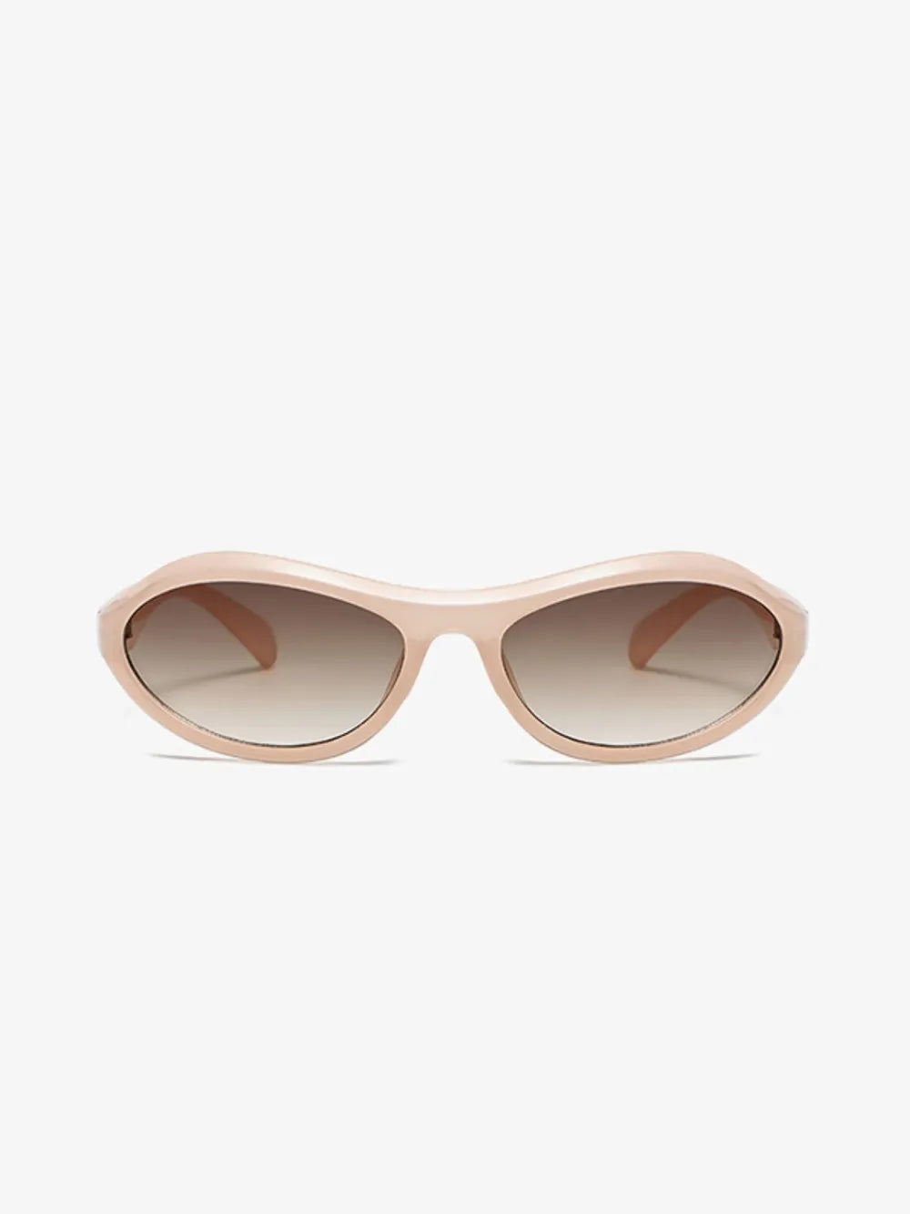 Flat lay of cat eye polycarbonate sunglasses displaying 1.7" mirror ring width