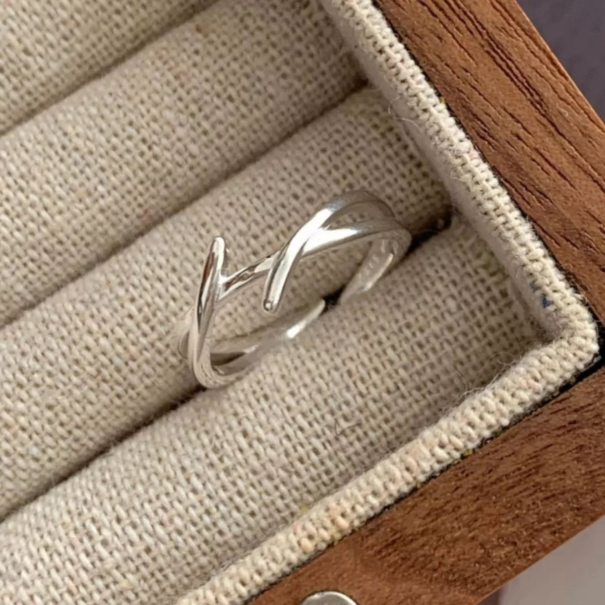 Detail of seamless sterling silver band and open adjustable design