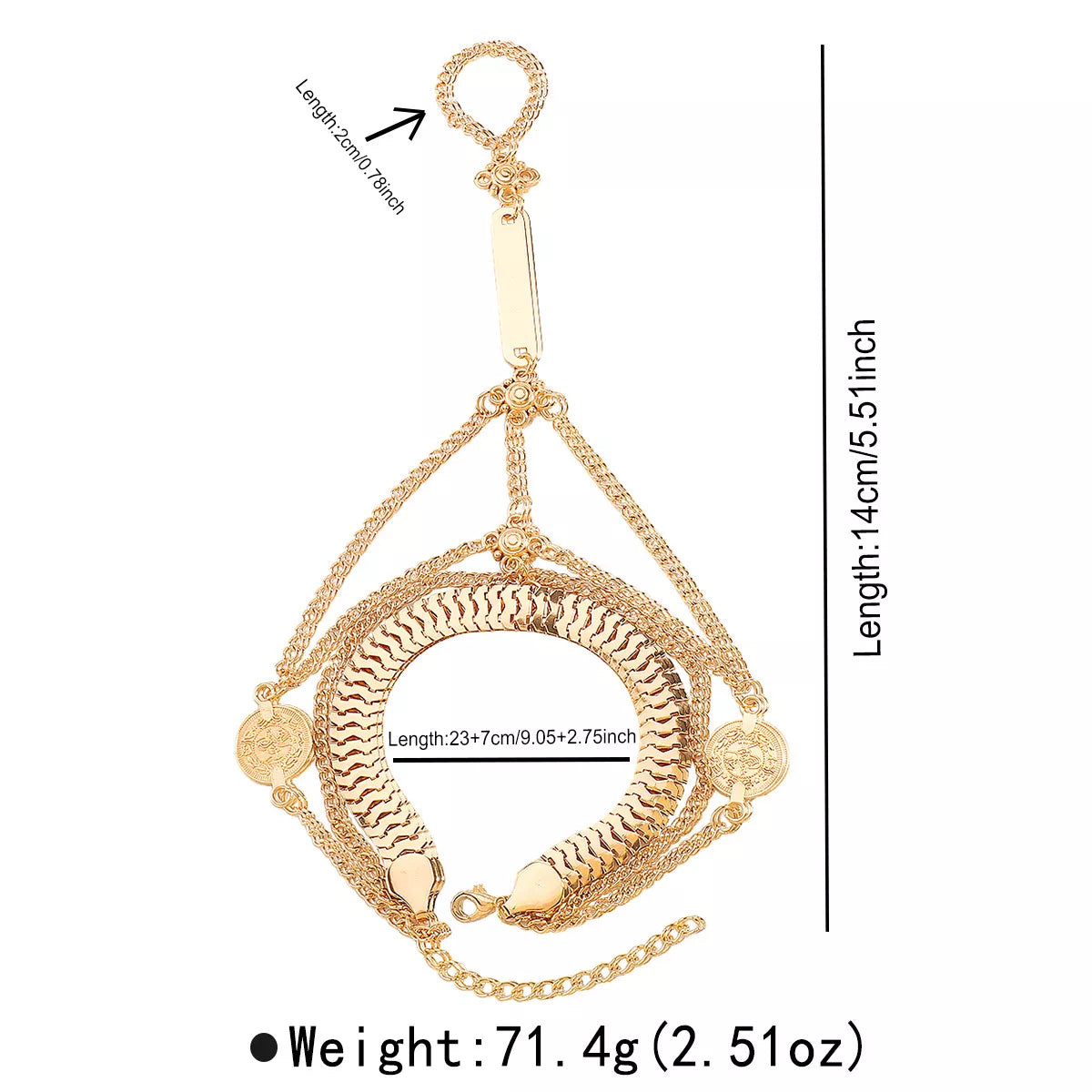 @myrebelliousgal multi layered chain bracelet with finger ring on model hand pose