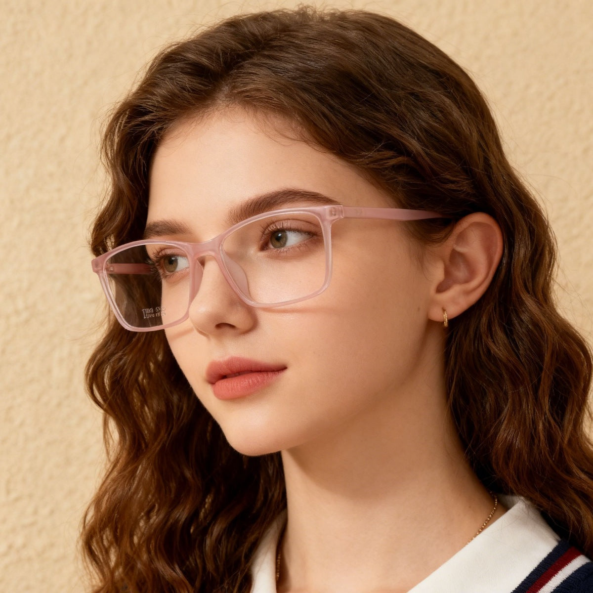 Close-up of square frame glasses detail