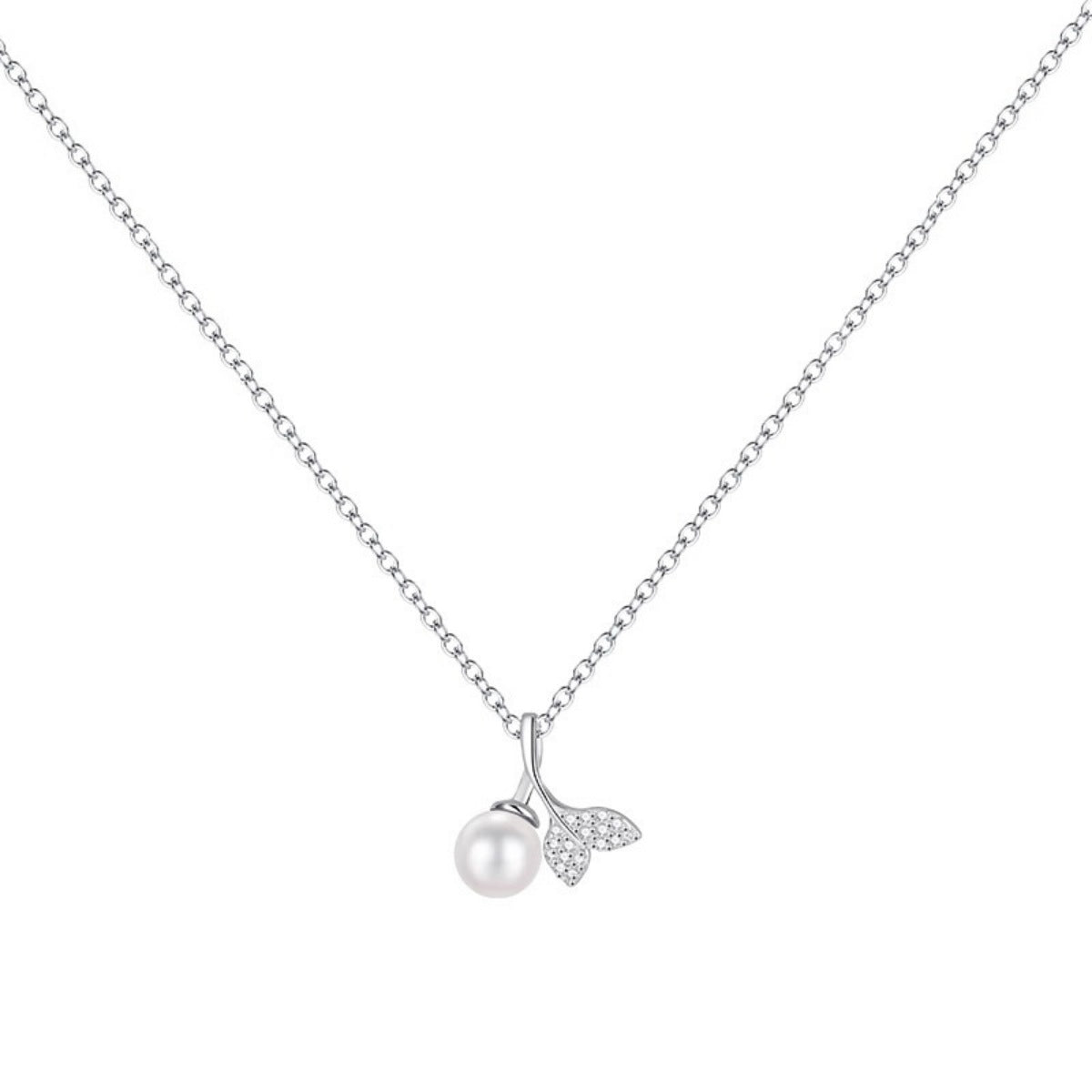 Rebellious Gal synthetic pearl necklace with zircon accents front view on white background