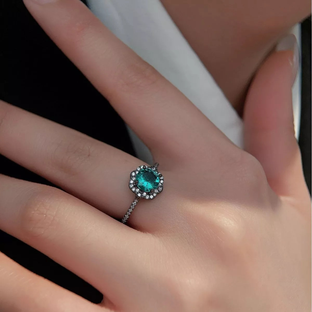 Sparkling 925 sterling silver zircon band ring neutral background