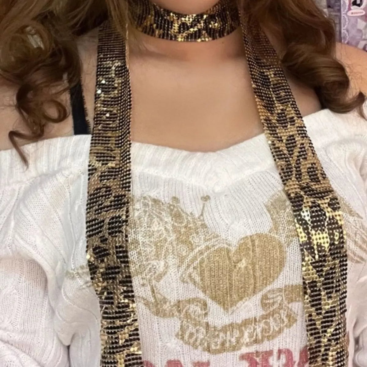 Evening outfit styled with sequin glamour scarf