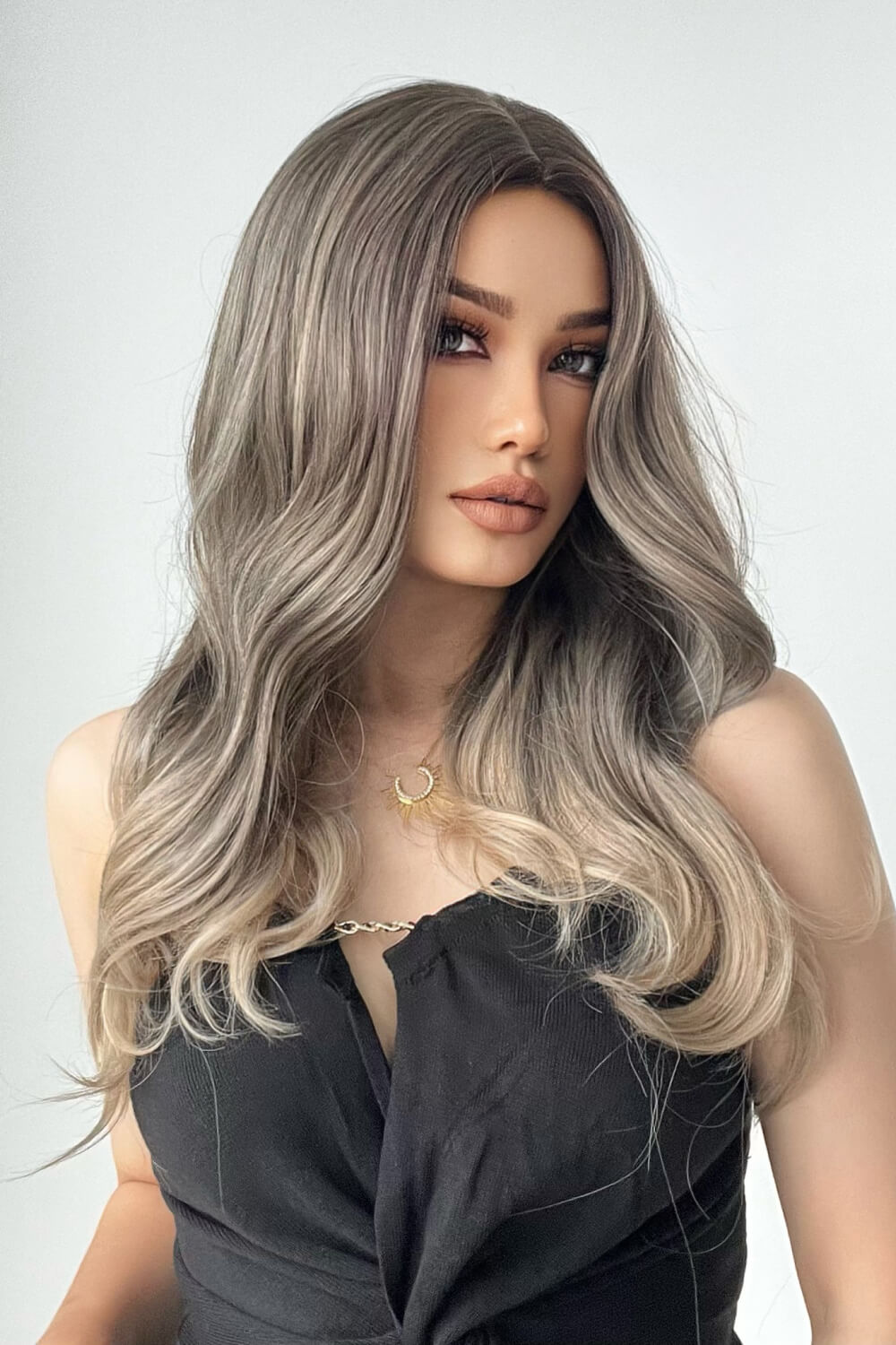 Texture detail of heat-safe synthetic hair on 24 inch straight wig