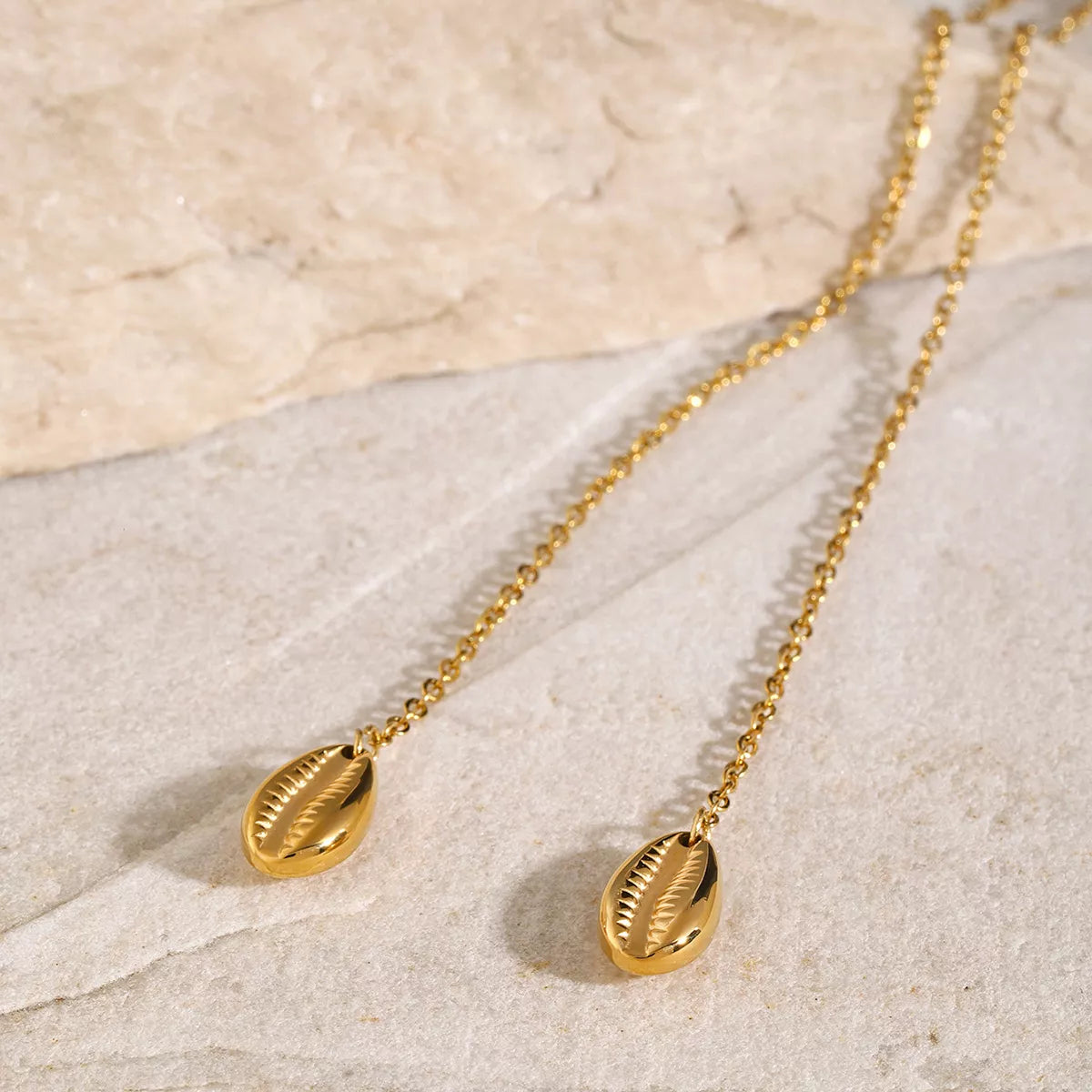 Rebellious Gal long gold plated chain necklace 43 inch worn layered on model neck