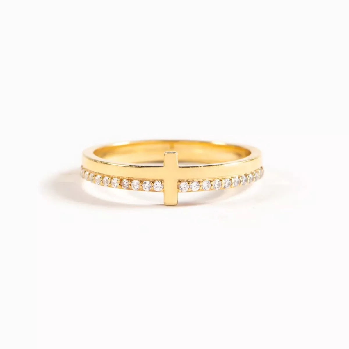 Cross Diamante Ring - Gold Finish Ring White Display