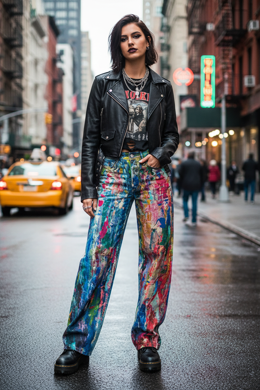 Cotton blend painted pants everyday wear