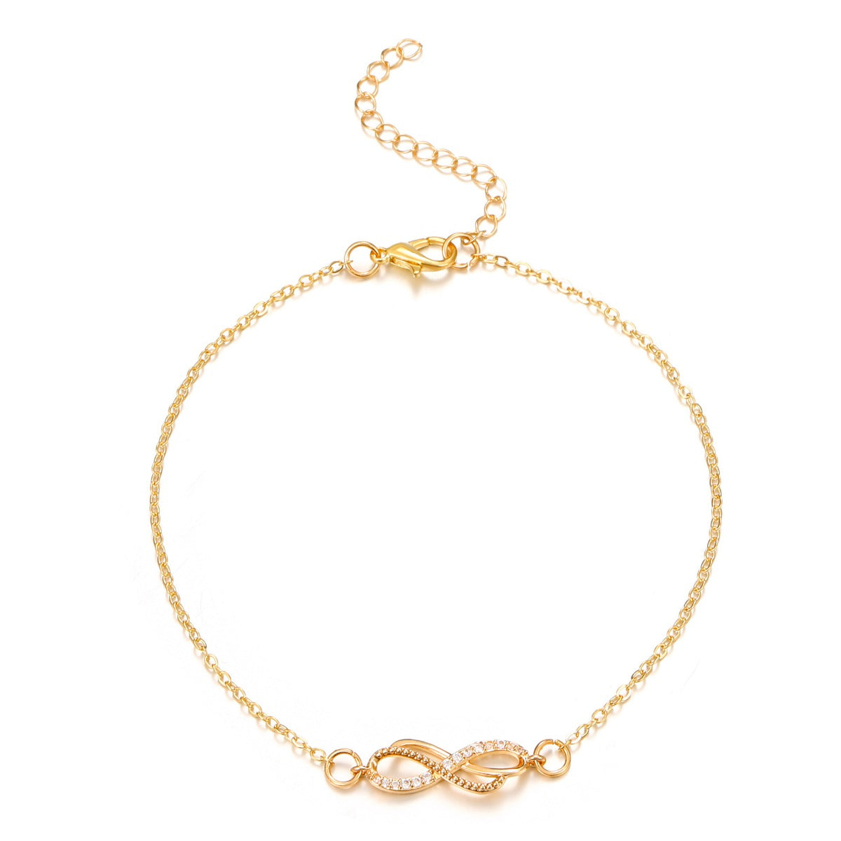 Rebellious Gal infinity knot charm bracelet front view on white background