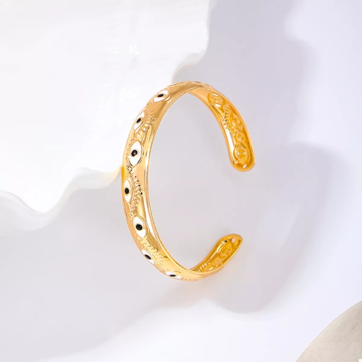 Evil Eye Open Gold Plated Bangle - Rebellious Gal