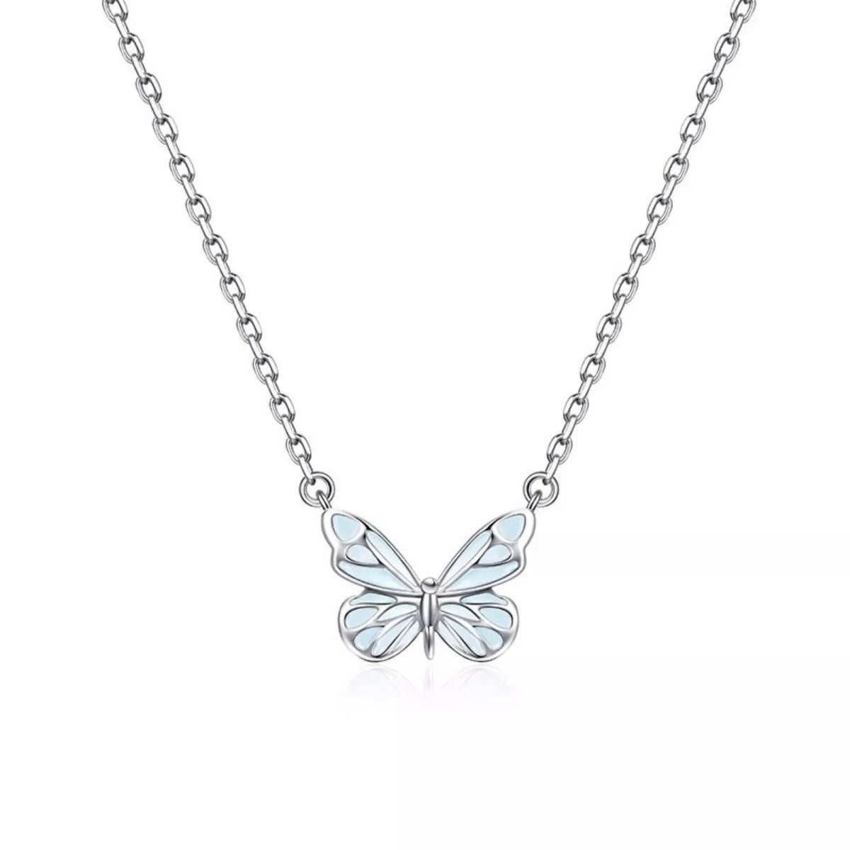 Rebellious Gal 925 sterling silver butterfly necklace front view on white background