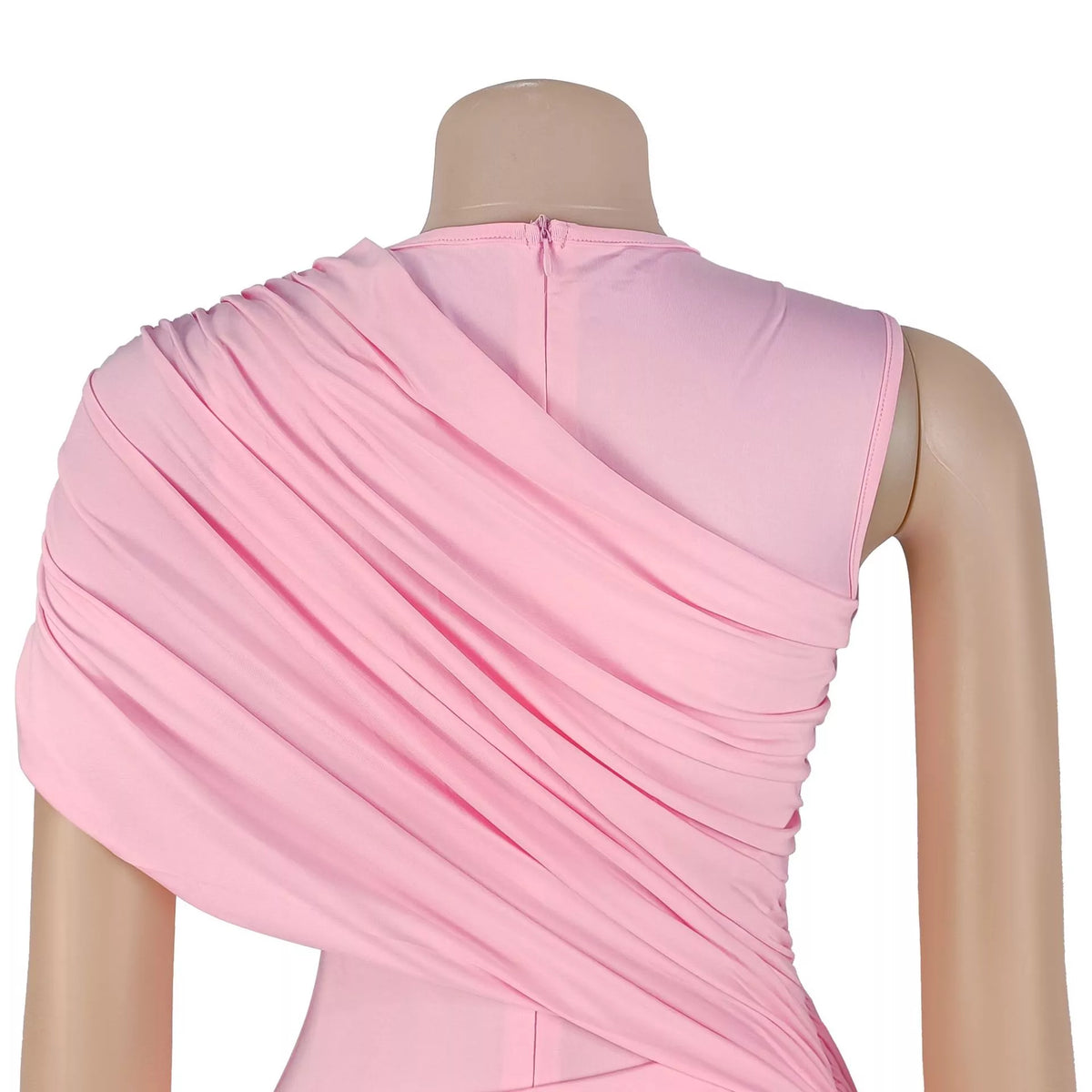 Pink draped fabric on a mannequin with 'Gritty Soul' logo in the corner.