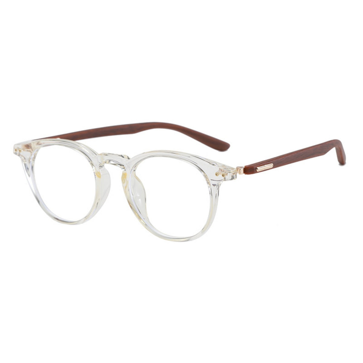 Side profile of lightweight round acetate glasses showing slim temple design