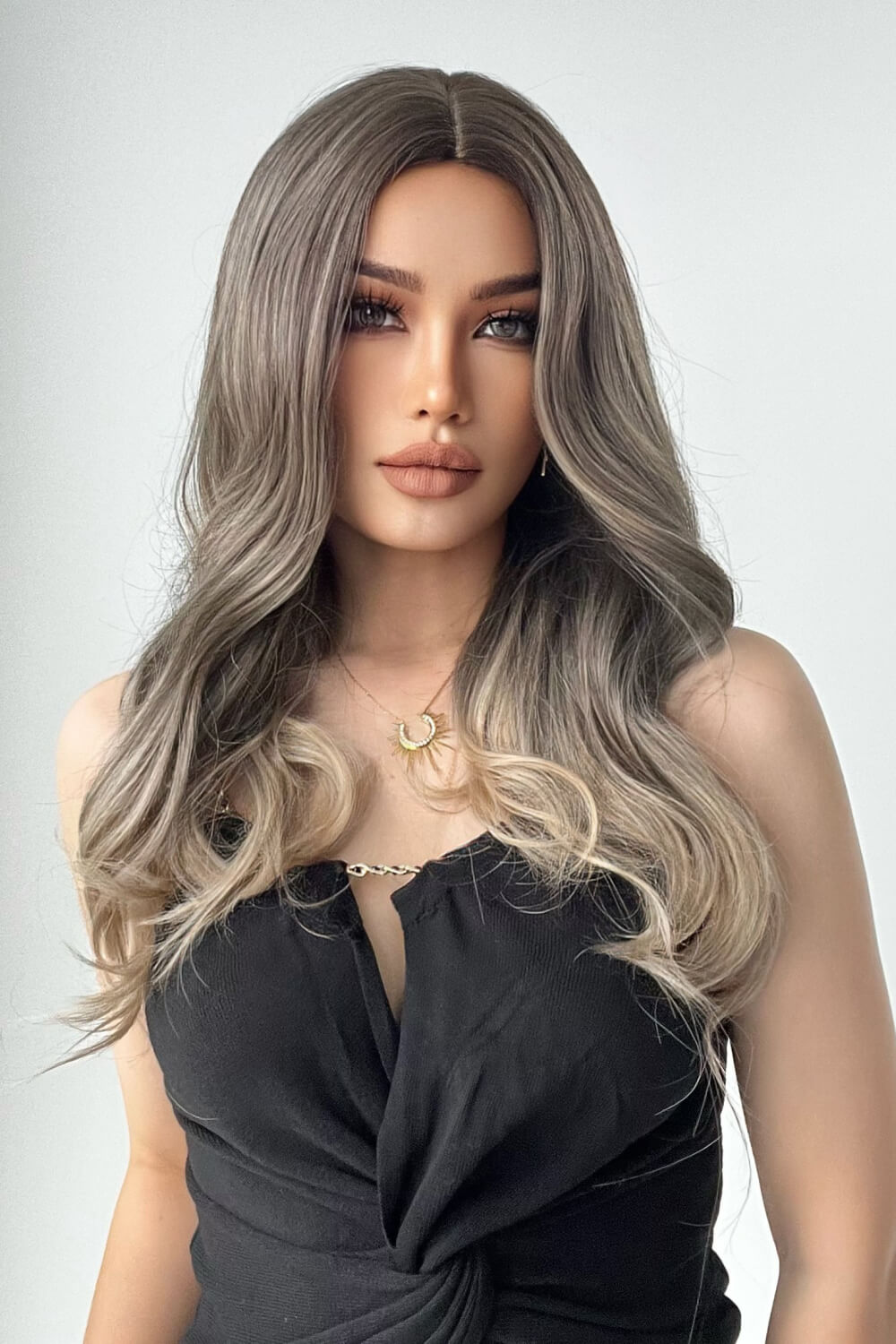 24 inch straight wig styled in high ponytail