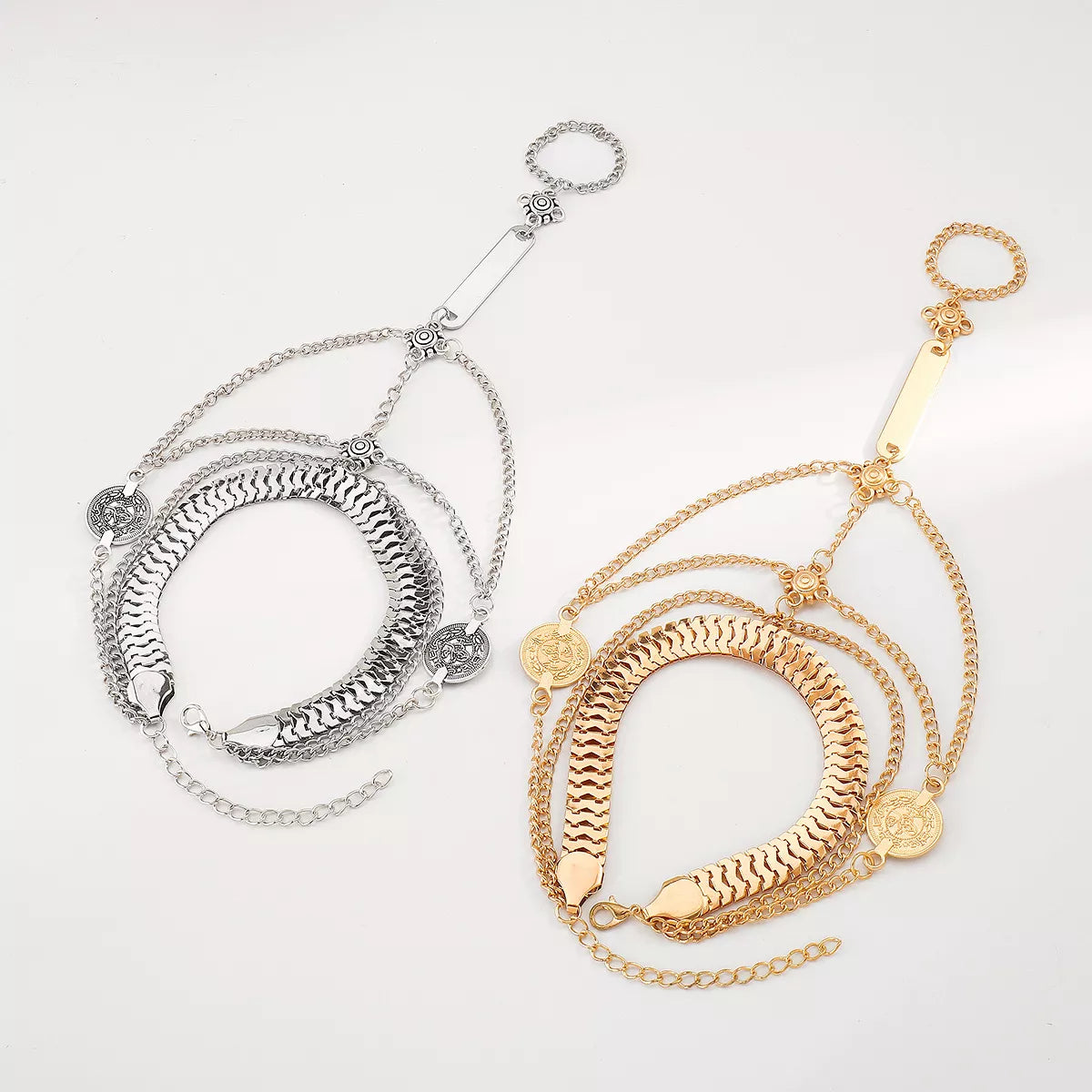 Adjustable layered hand chain bracelet 18K gold plated extension chain 2026