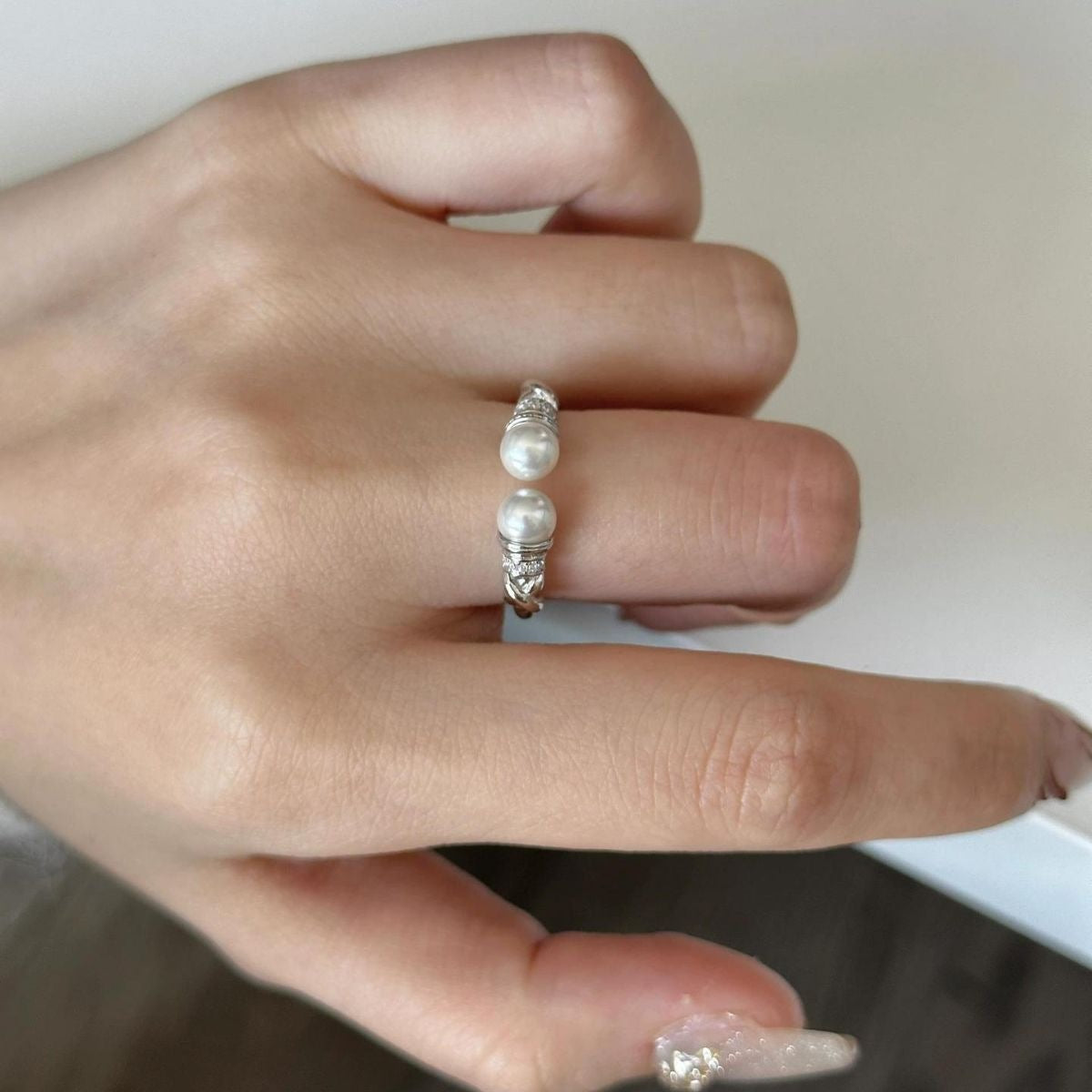 synthetic pearl cuff ring elegant modern jewelry