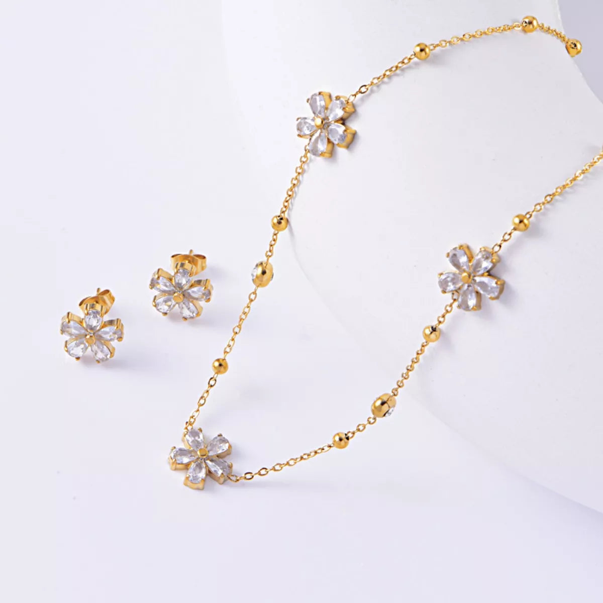 Zircon stones Flower Design Jewelry Set Earring and Necklace| Rebellious Gal Jewelry Set