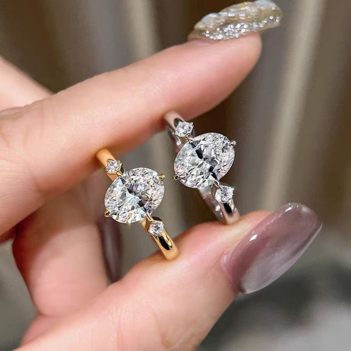 big sparkle gold and silver rings with massive mossiante rock