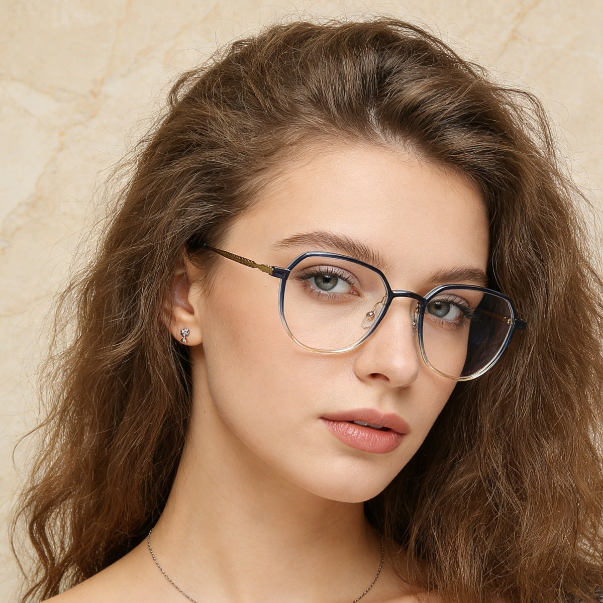 Gradient hexagon glasses with geometric metal frame