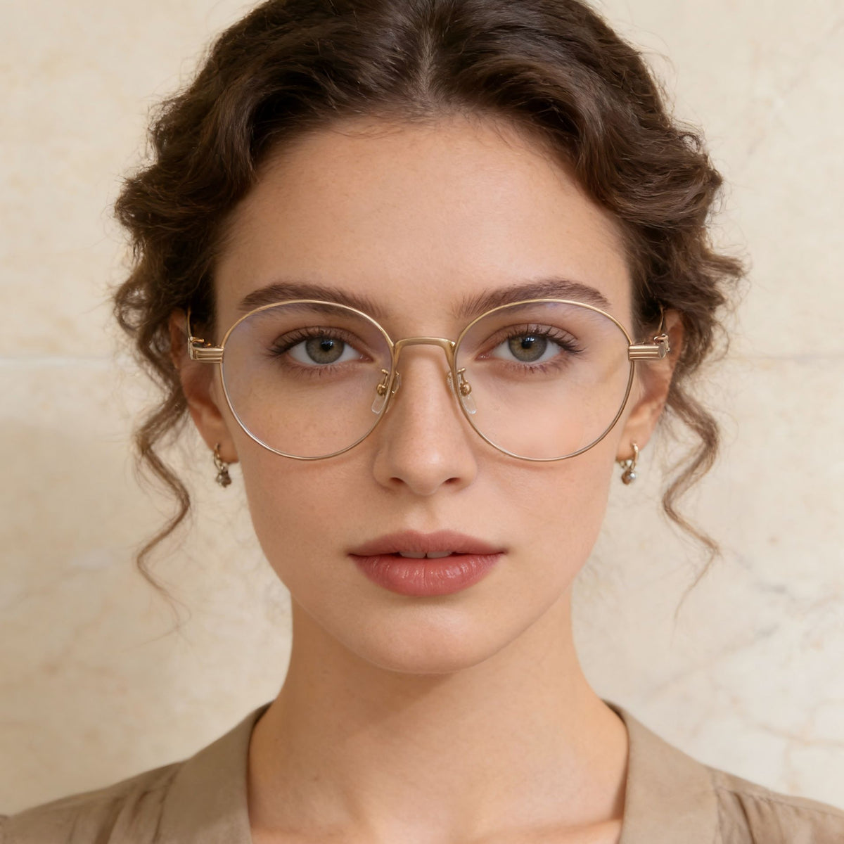 Close-up of sleek metal round frames with subtle TAC accents