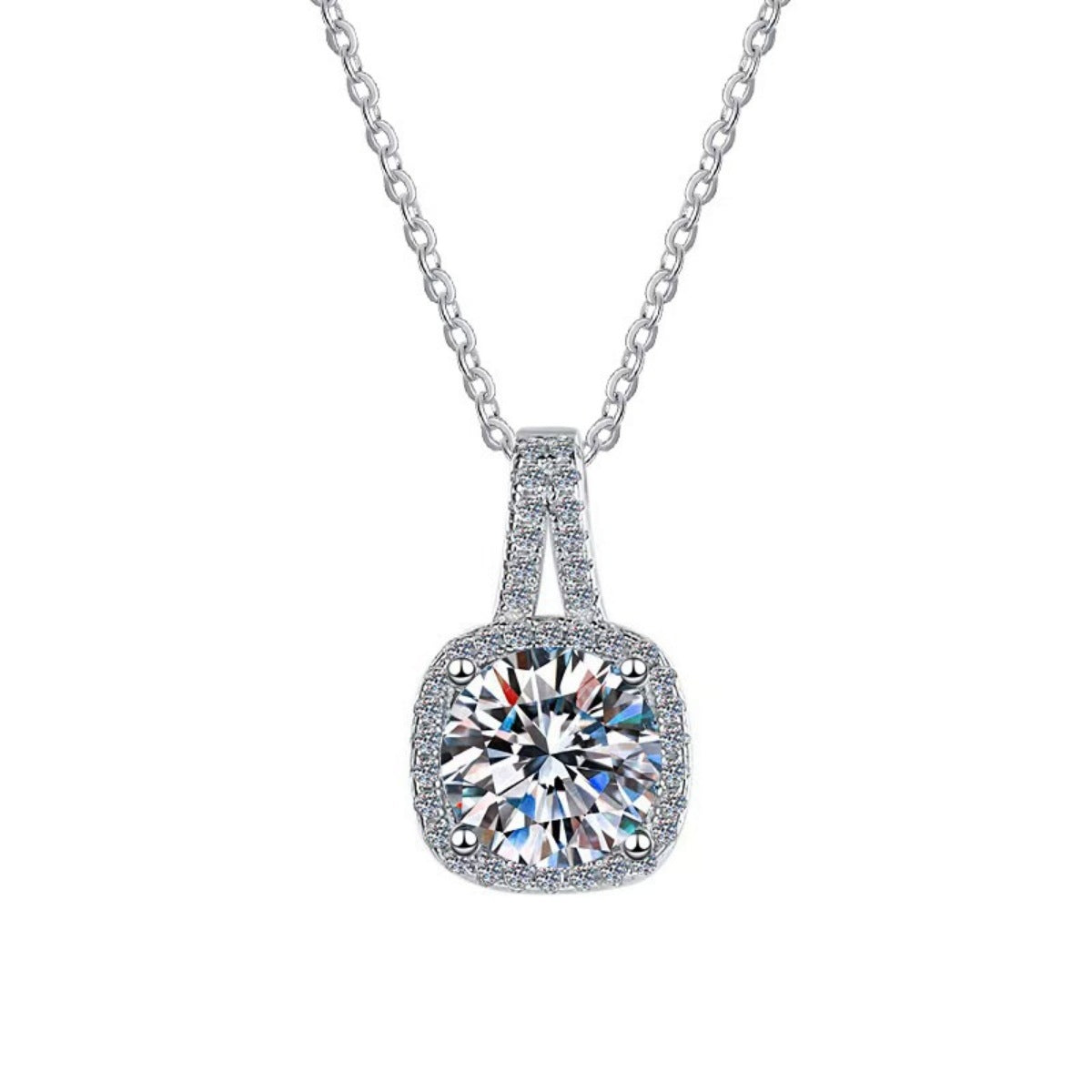 Rebellious Gal 1 carat moissanite pendant necklace front view on white background
