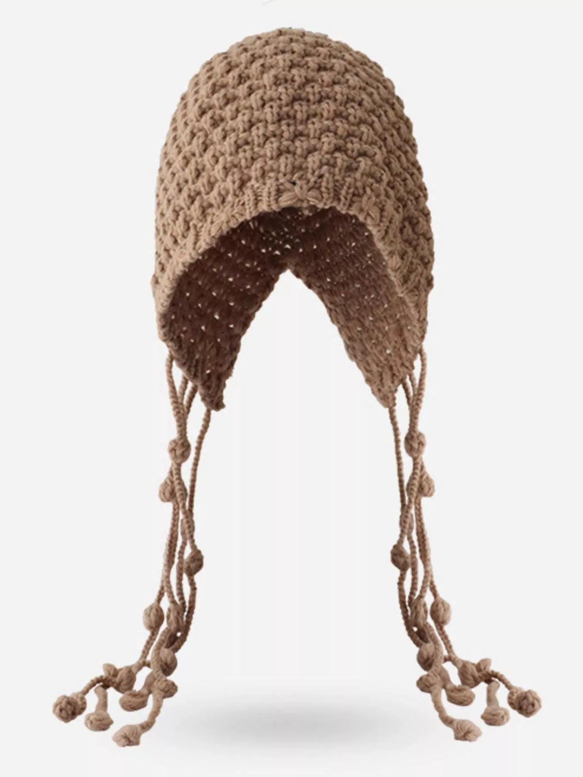 Side view fringe knitted beanie hat women trend textured winter accessory 2026