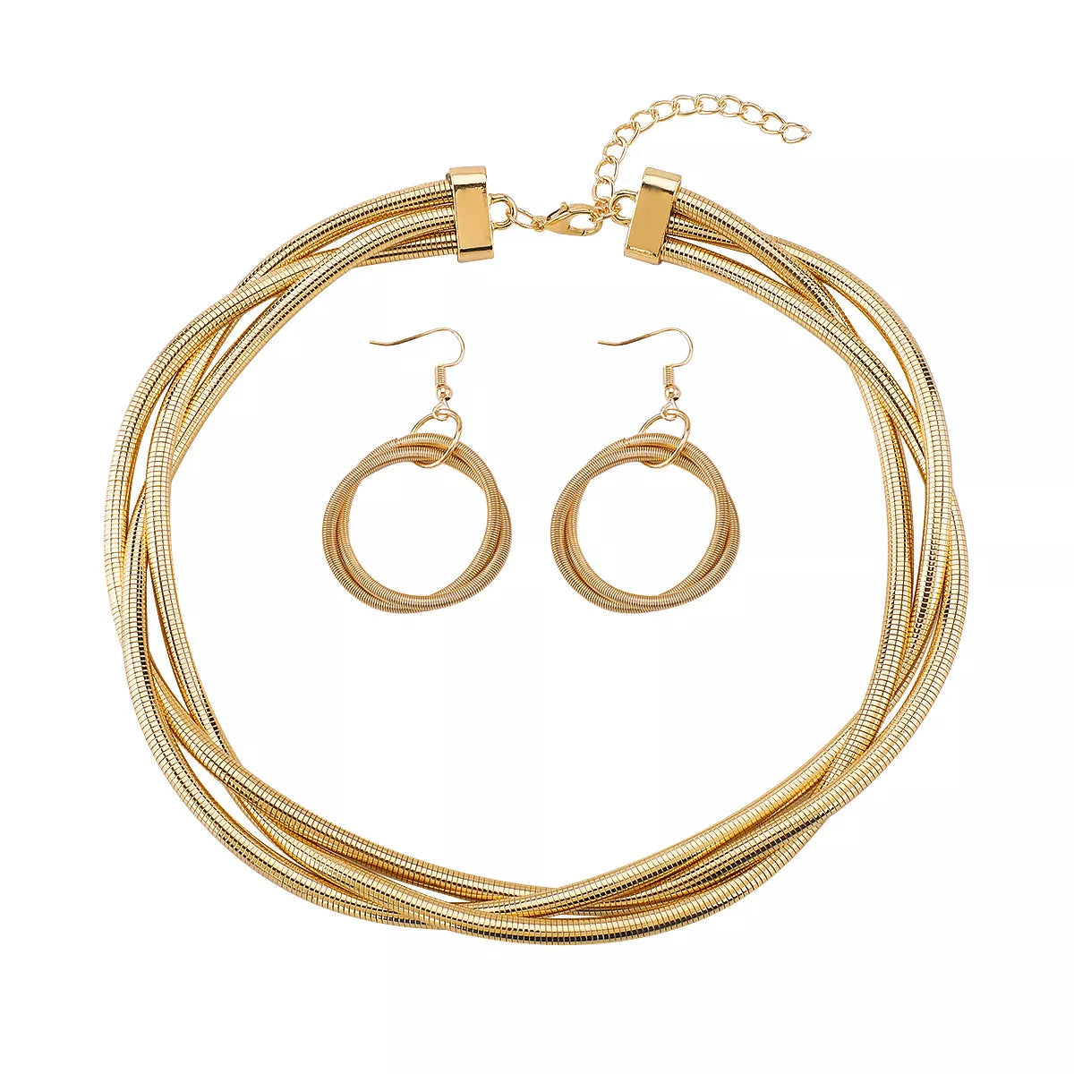 Twisted Metal Necklace Gold White Background | Rebellious Gal Jewelry Set