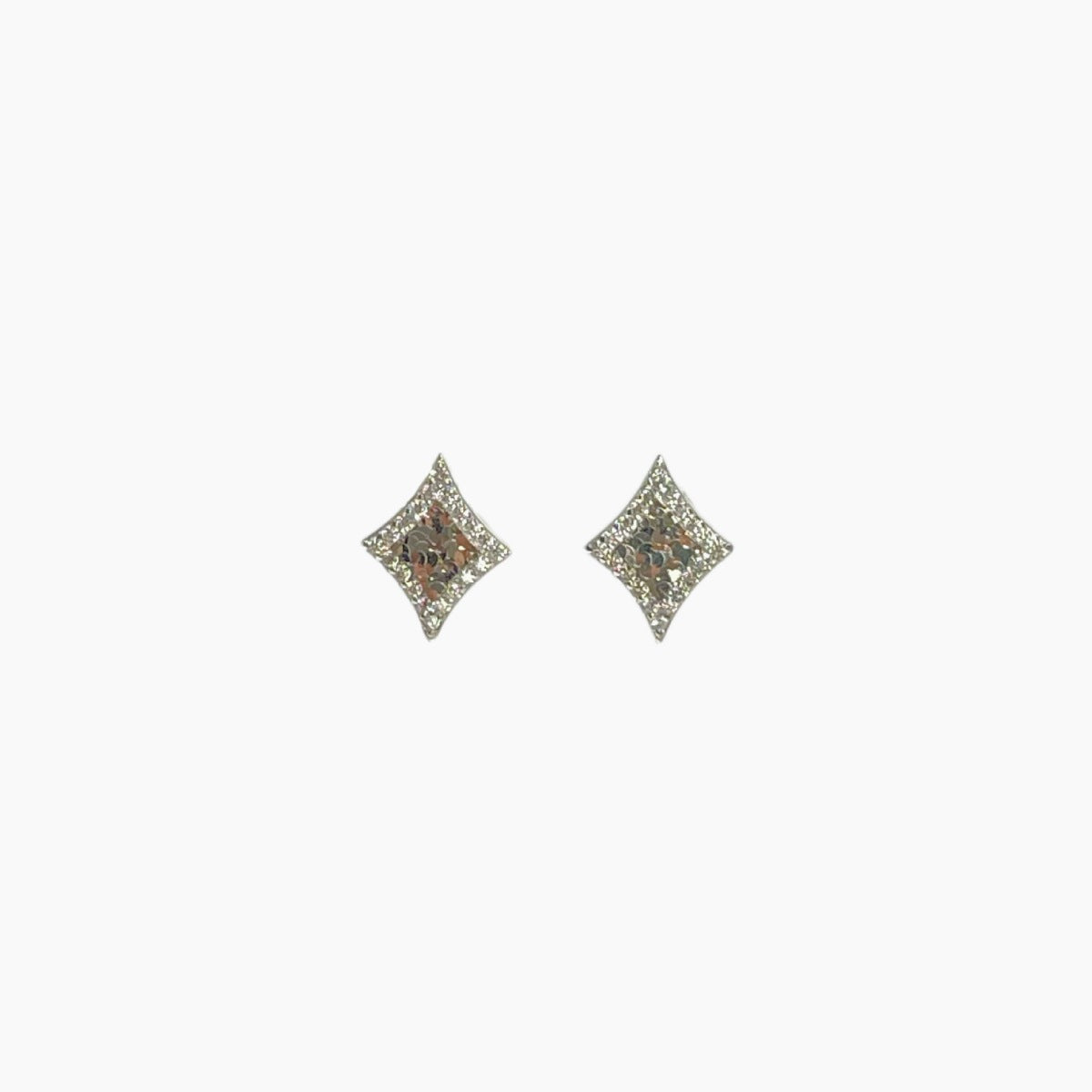 Flat lay of one-pair geometric stud earrings with matching luxury gift box