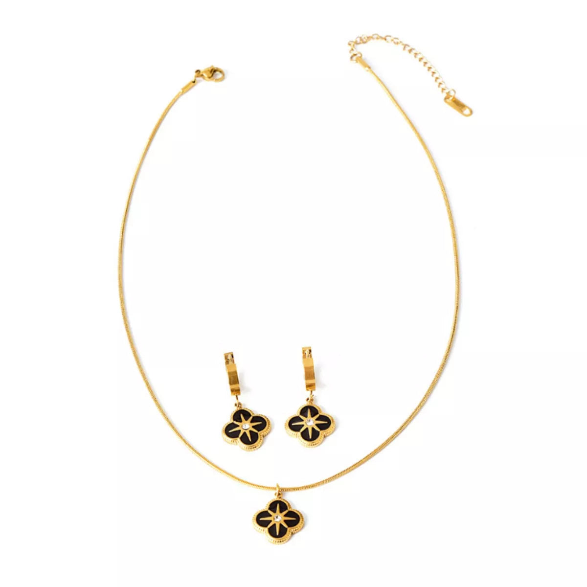 Gold Layered Earring and Necklace Set Black and Diamond Close Up Locker - Rebellious Gal