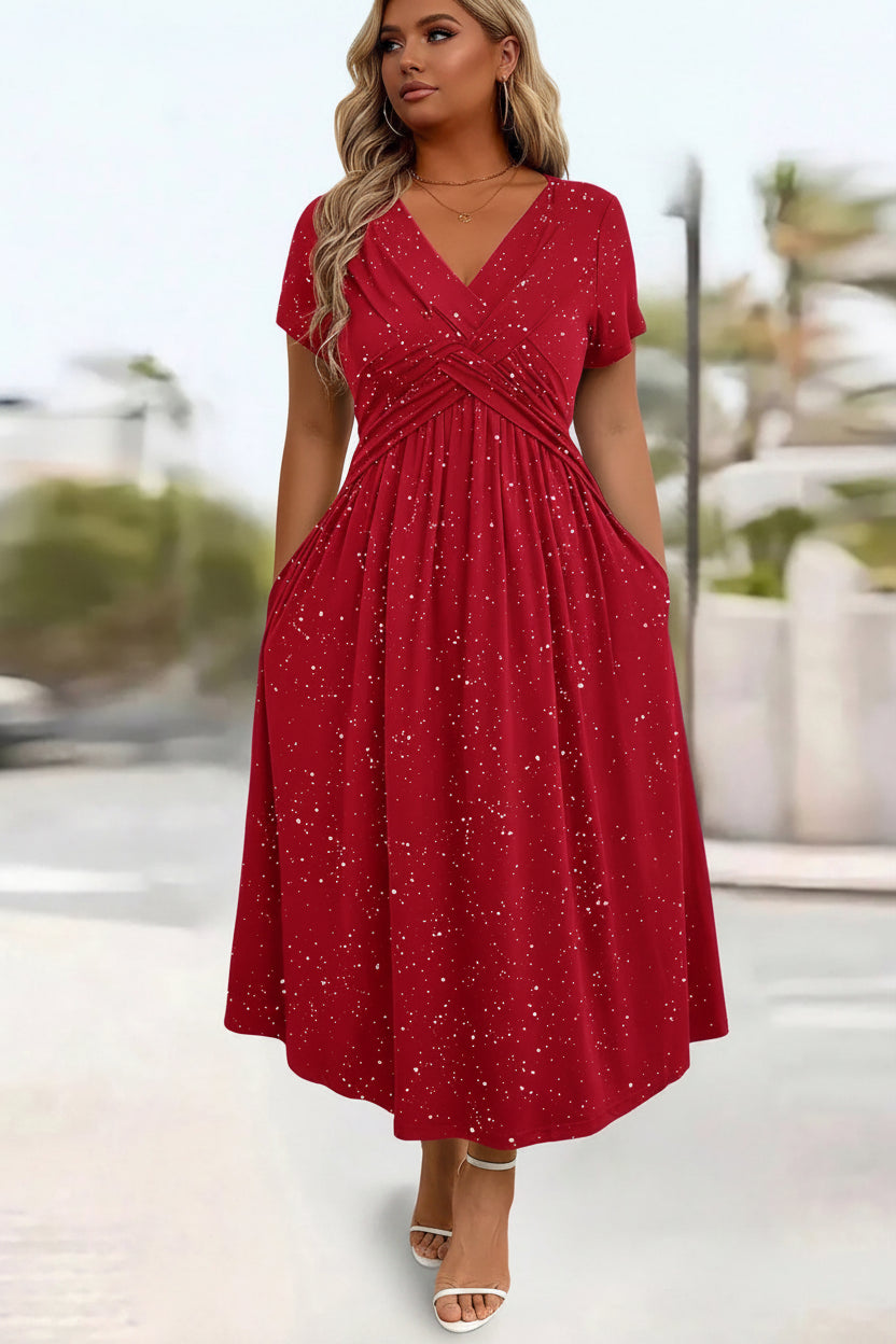 Stella Plus Sized Pleat Style Maxi Dress on a plus sized model