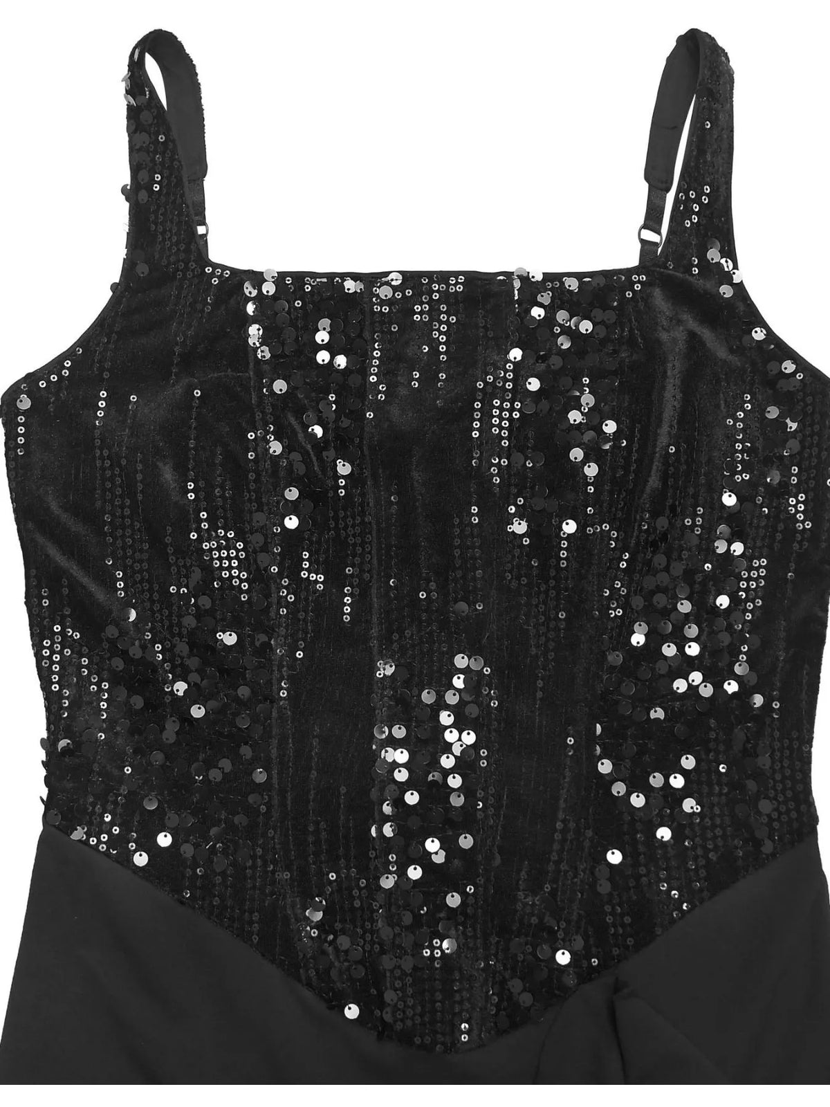 Black sequin top on a white background