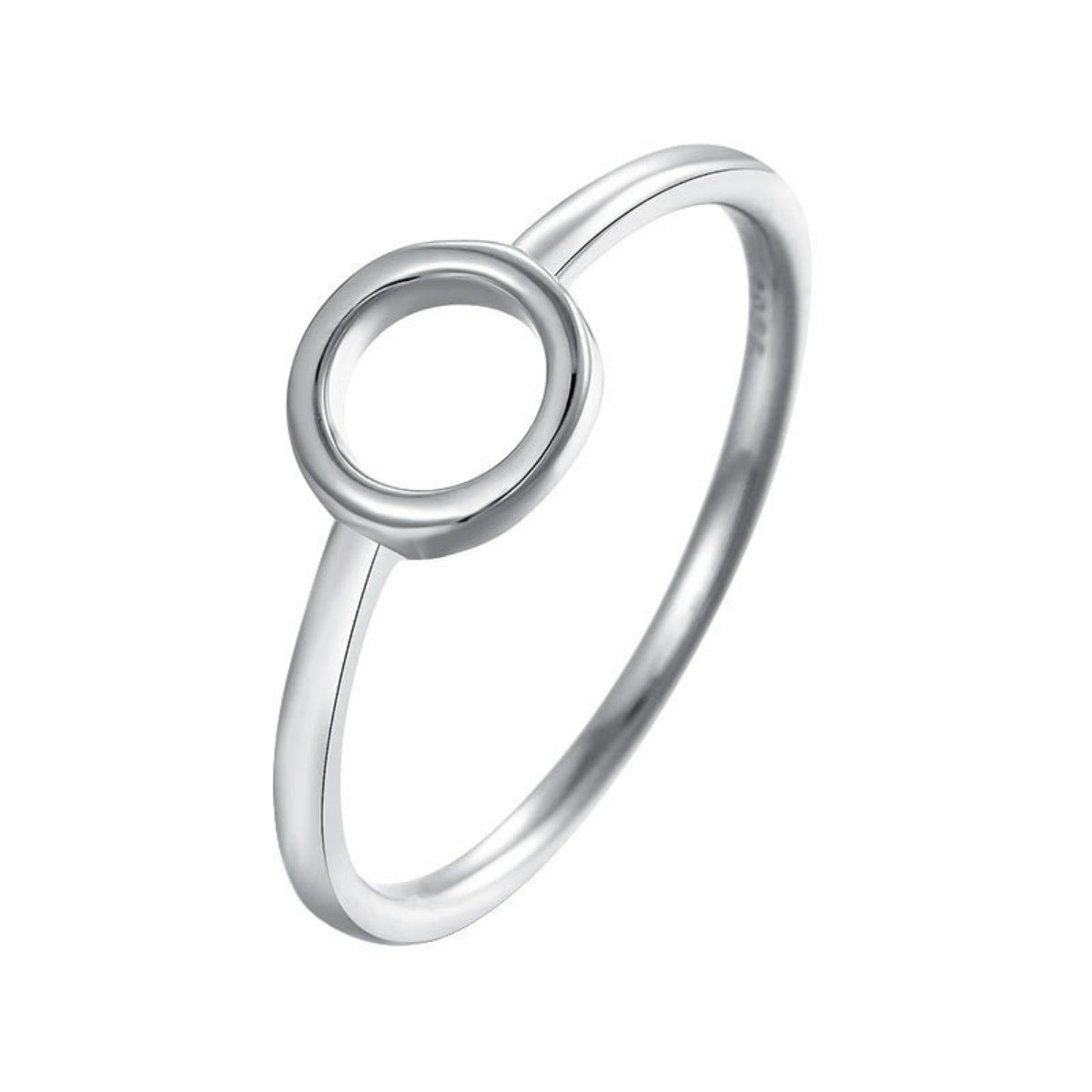 Overhead shot of sizes 6 7 8 sterling silver circle rings displayed together