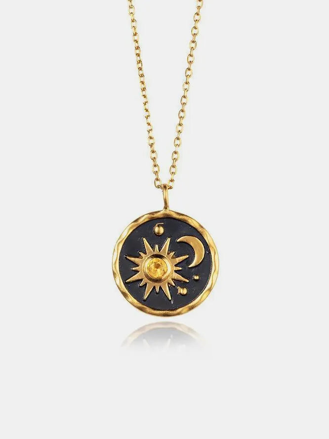 Celestial sun moon pendant necklace alloy inlaid zircon close-up sparkle