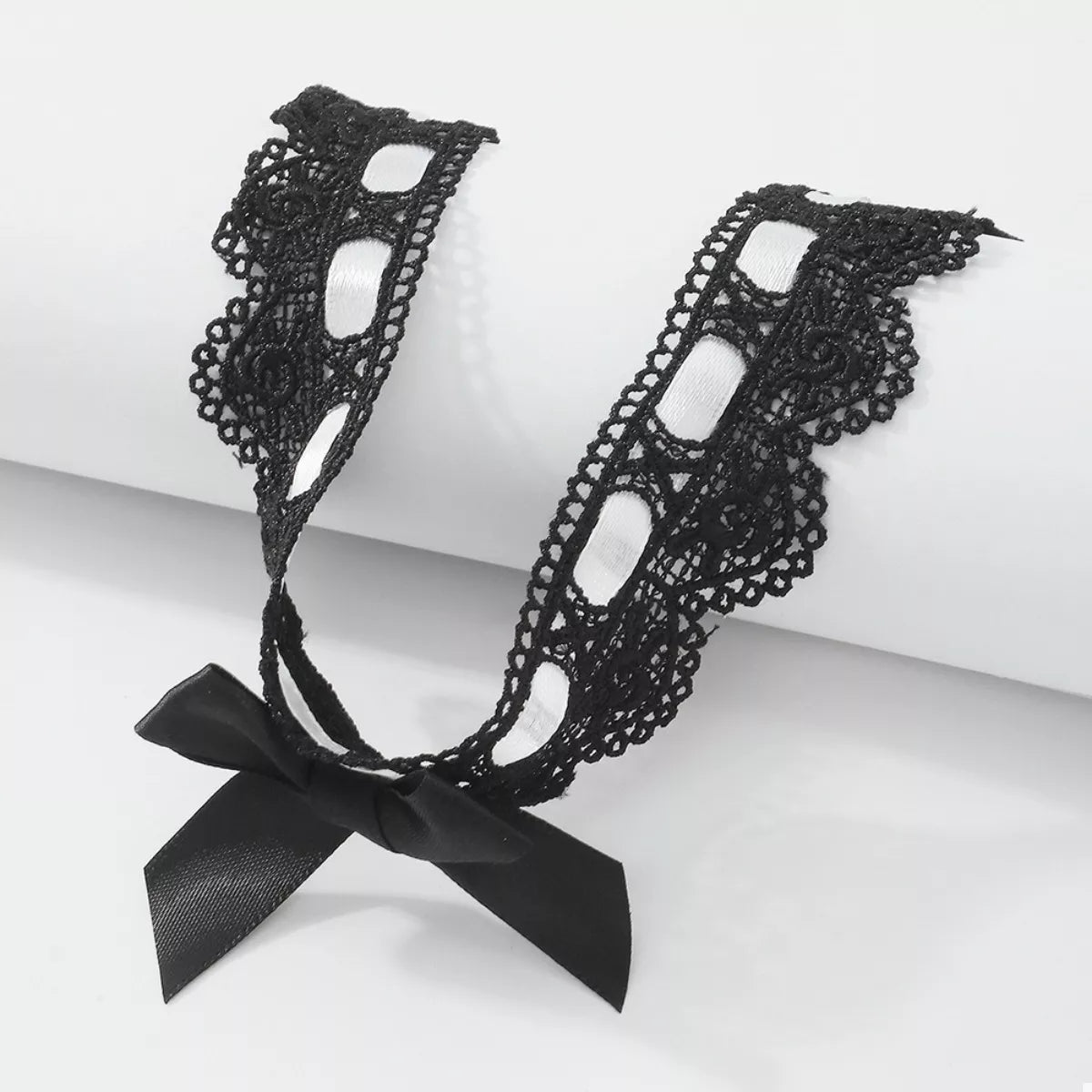 Lace Black Bow Tie - Black and White Choker Necklace Display Board - Rebellious Gal