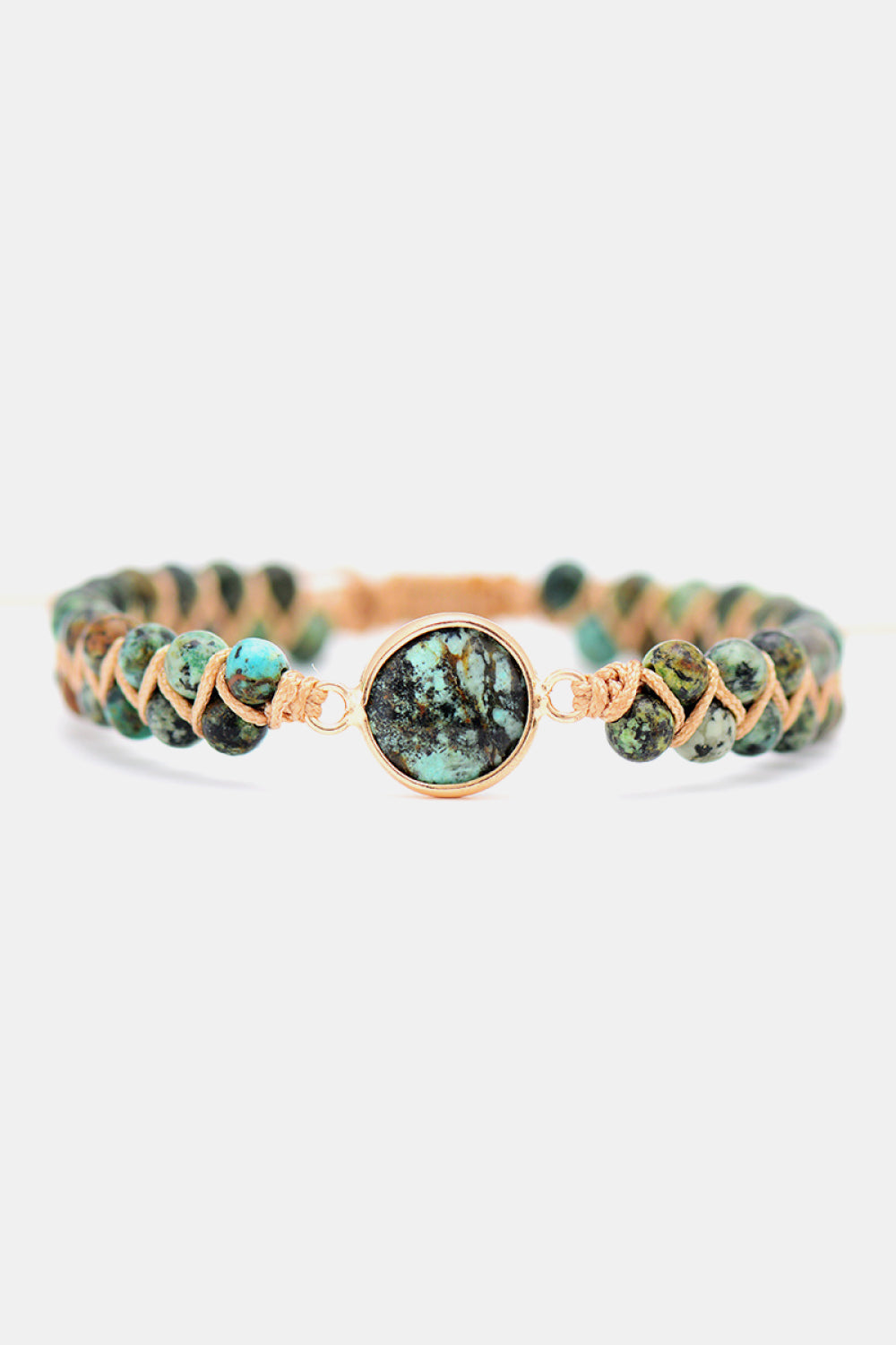 Rebellious Gal handmade beaded copper bracelet front view on white background