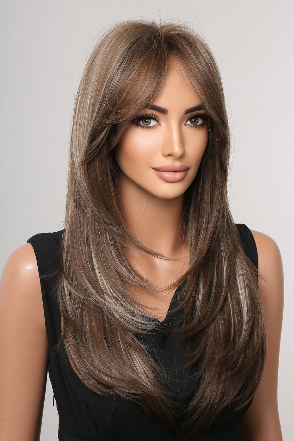 Full Machine Wigs Synthetic Long Straight  Front Model View