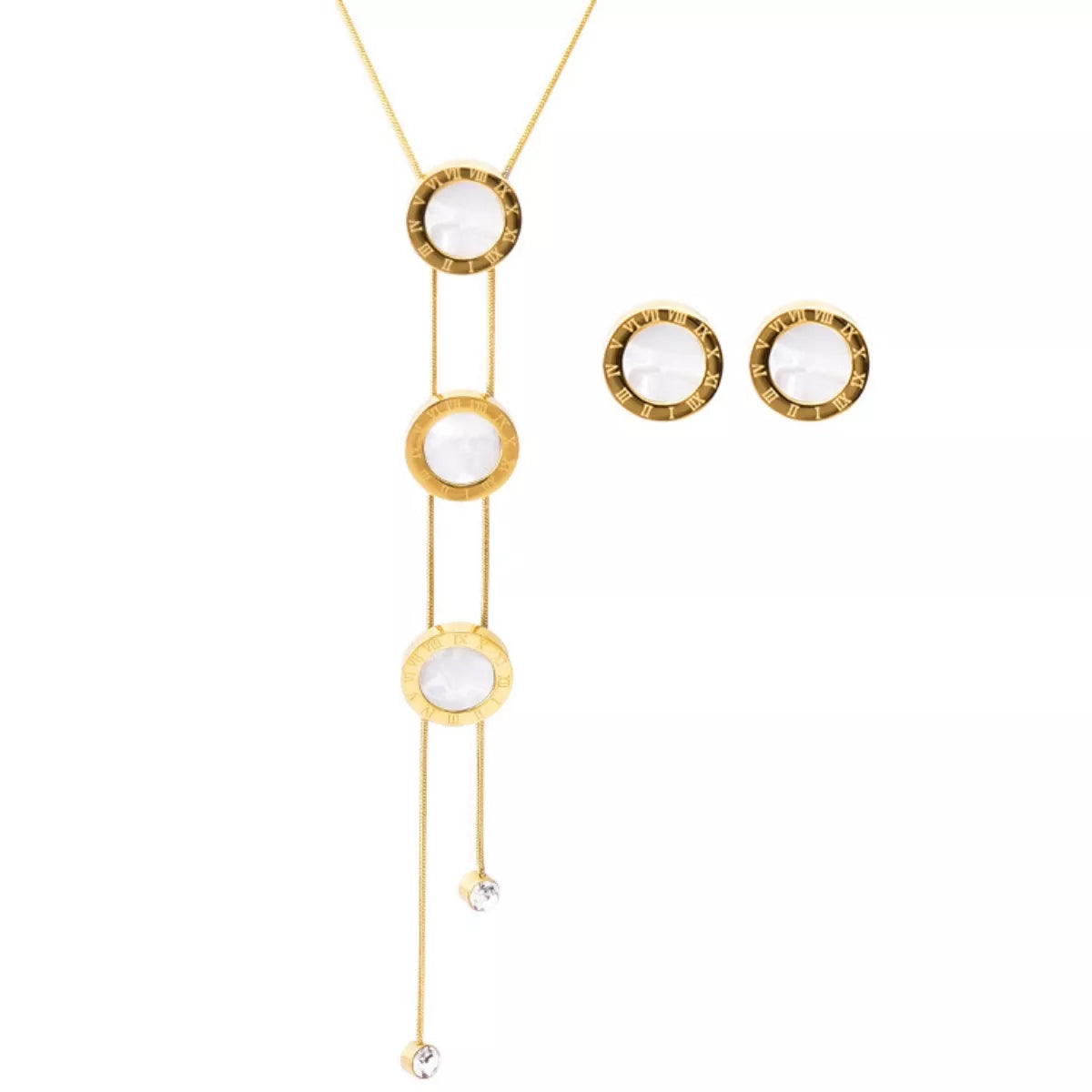 Gold Plated Stud Earring and Necklace Set White Background | Rebellious Gal Jewelry