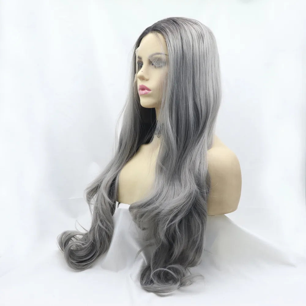 Detail shot of flowing wave texture on Rebellious Gal 24" wavy wig